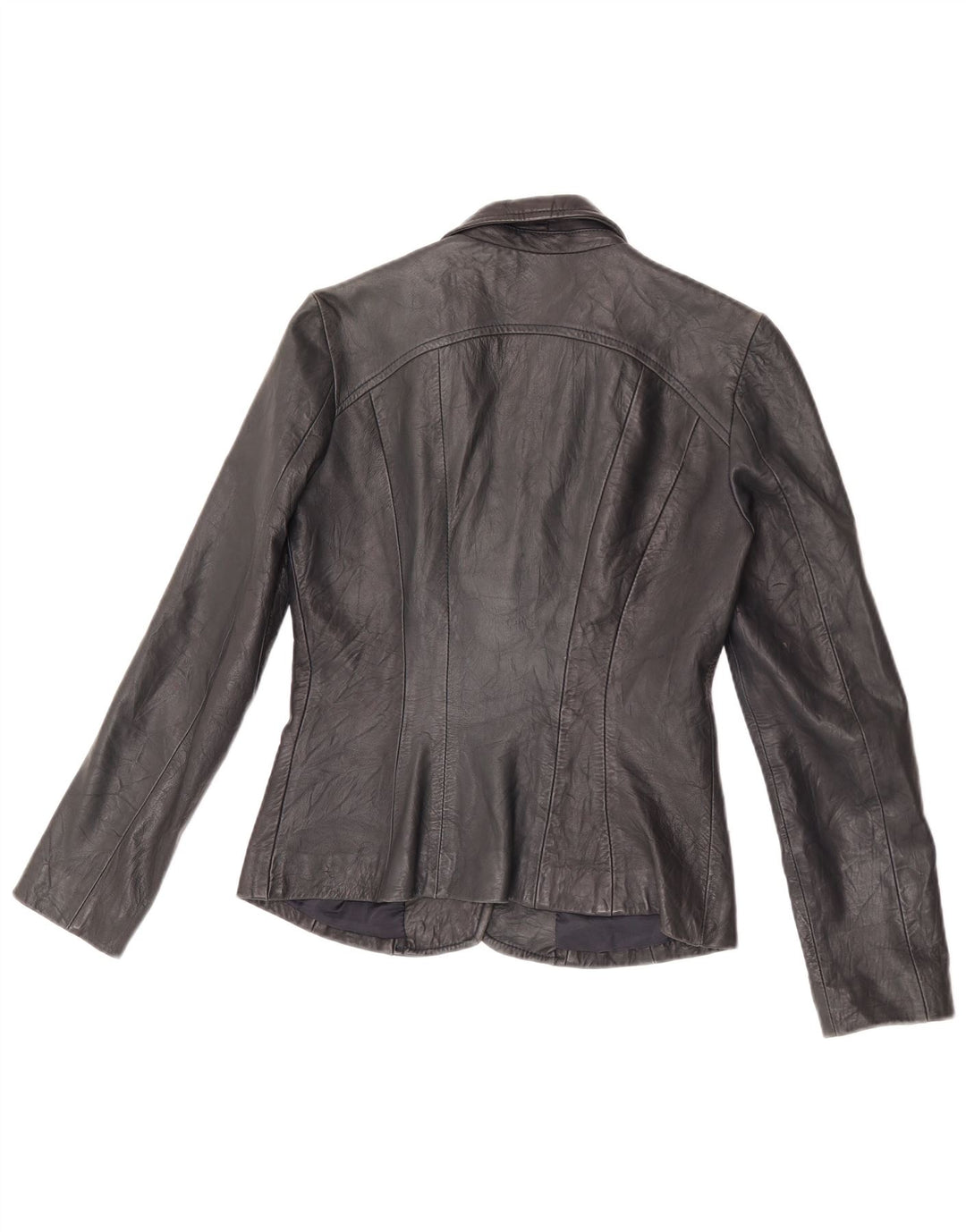 vintage Femme 2 Boutons Veste Blazer En Cuir IT 44 Cuir Noir Moyen