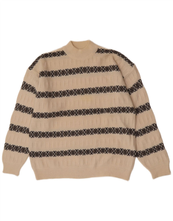 Suspense Pull col roulé pour homme IT 52 en laine rayée blanc cassé