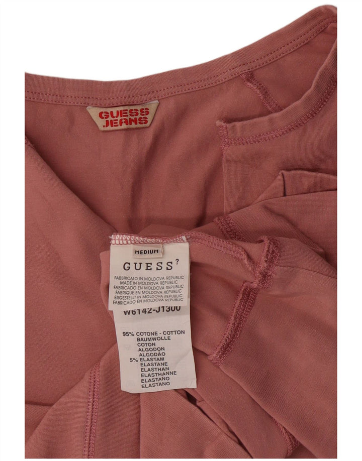 GUESS Haut court à manches longues pour femme UK 12 Coton rose moyen