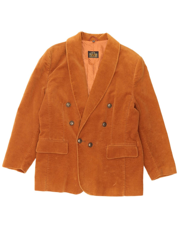 VINTAGE Femme Double Breasted Blazer Veste UK 16 Grand Coton Marron