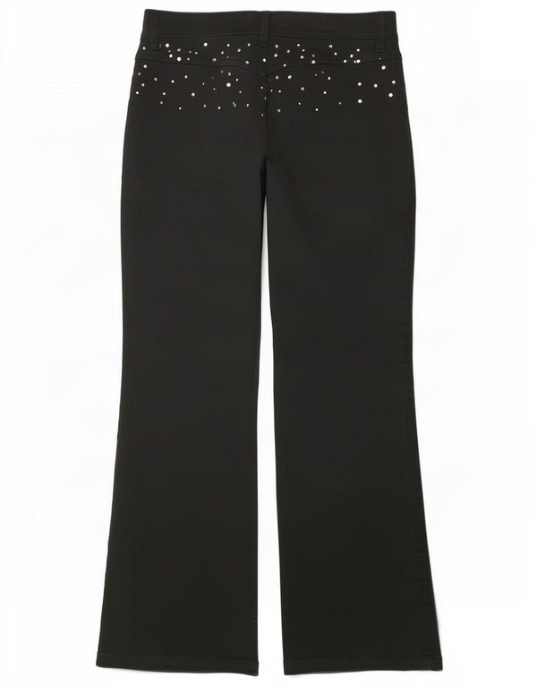 Roccobarocco Pantalon décontracté Bootcut graphique pour femme W30 L28 Noir à pois