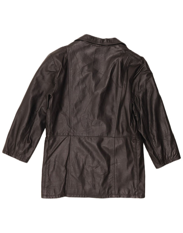 vintage Femme 3 Boutons Veste Blazer En Cuir IT 50 XL Cuir Noir