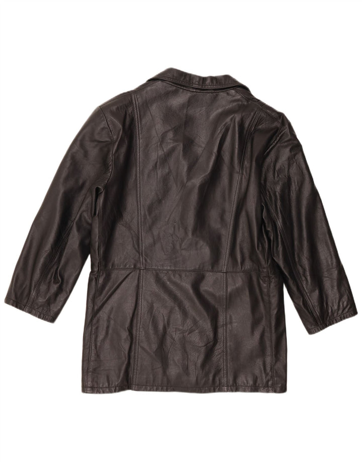 vintage Femme 3 Boutons Veste Blazer En Cuir IT 50 XL Cuir Noir