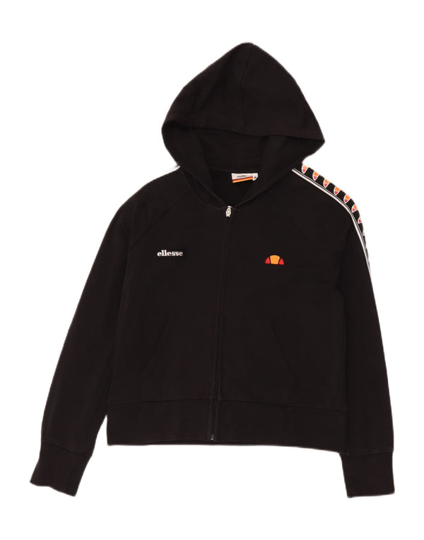 Ellesse Pull à capuche zippé graphique pour femme UK 14 Coton noir moyen