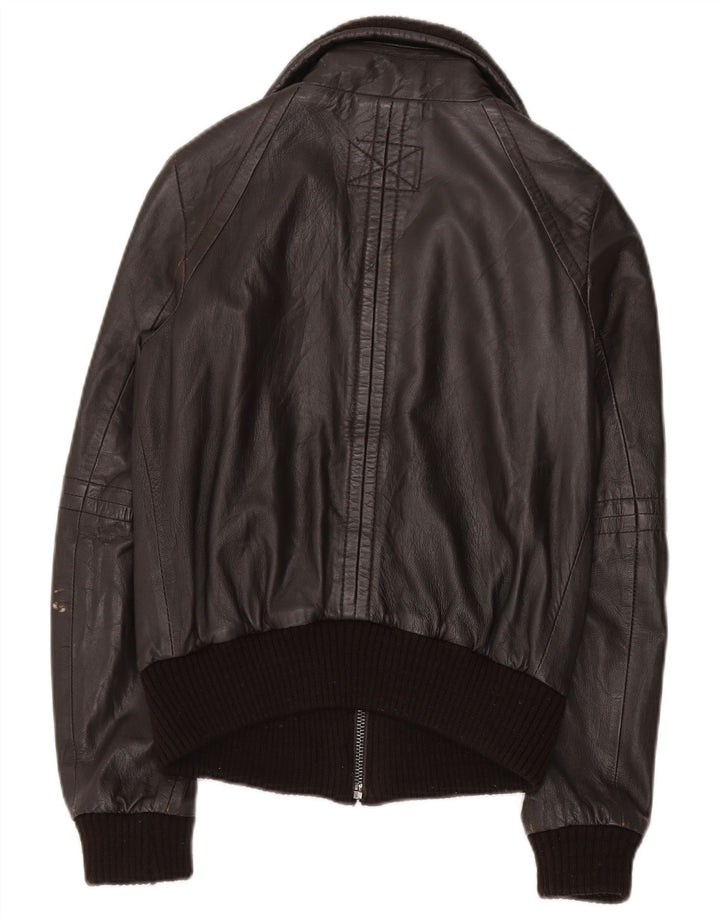 Zara Veste en cuir pour femme UK 10 Petit cuir marron