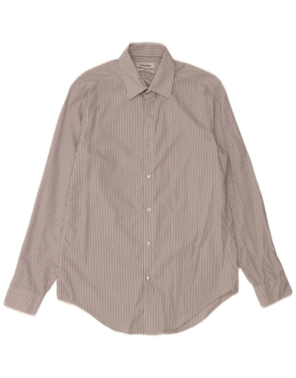 Calvin Klein Chemise slim fit pour homme Taille 15 1/2 Gris moyen rayé