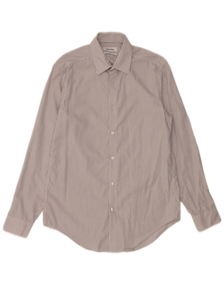 Calvin Klein Chemise slim fit pour homme Taille 15 1/2 Gris moyen rayé