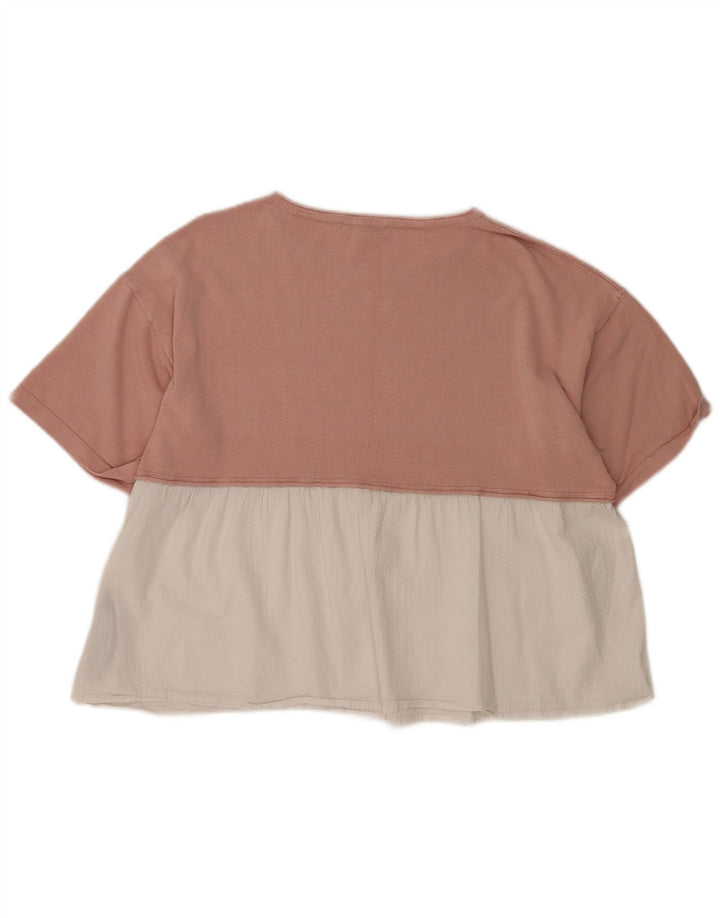 Zara Femme Chemisier Oversize Top UK 14 Rose Moyen Colorblock Viscose