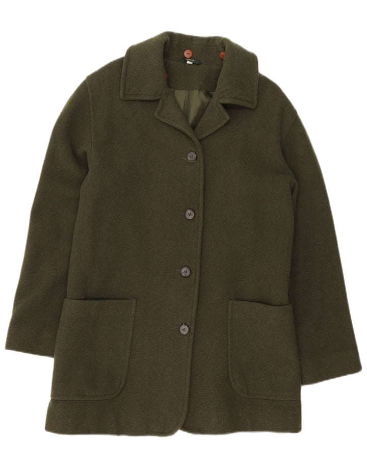 VINTAGE Femme Manteau surdimensionné UK 10 Petite laine verte