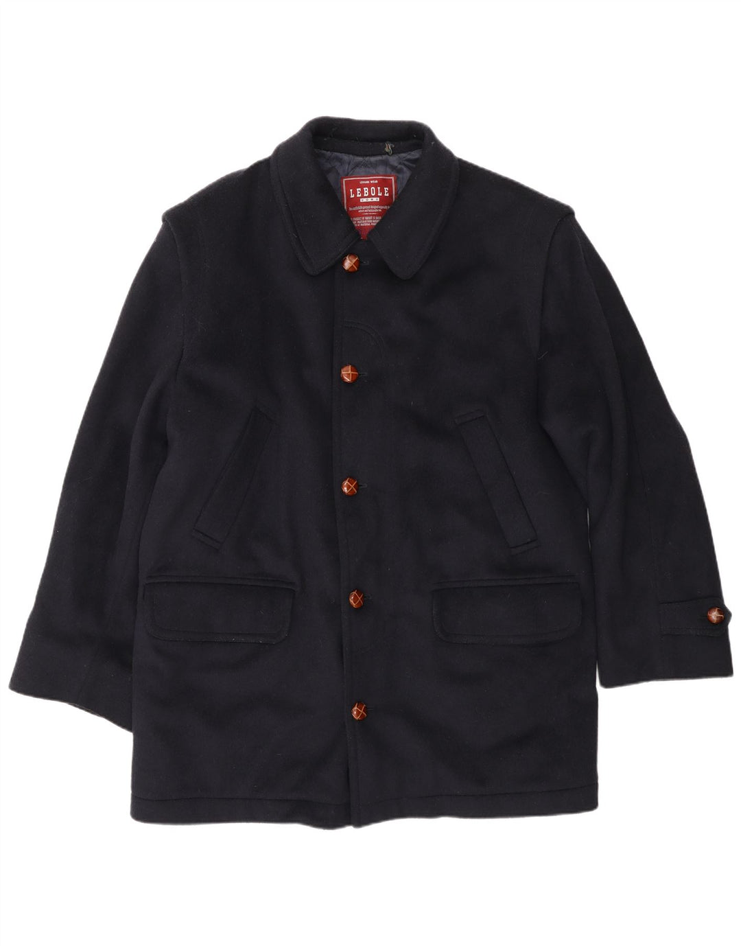 Lebole Manteau Homme UK 14 Grande Laine Bleu Marine