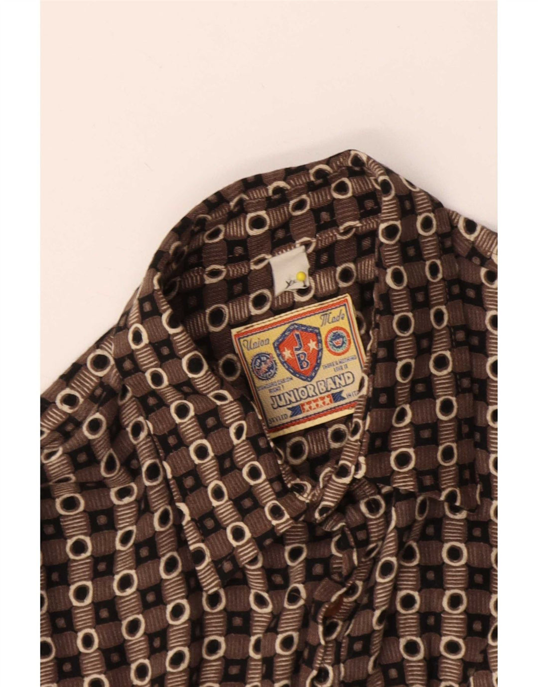 Chemise Garçon Vintage 15-16 ans XL Marron Géométrique