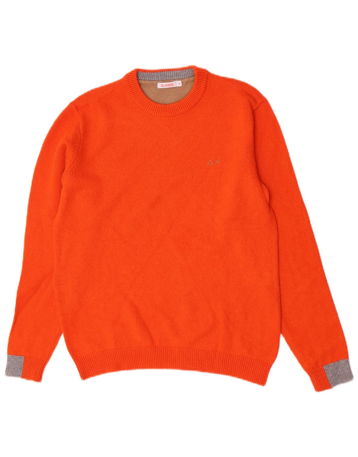 Sun68 Pull col rond pour homme en laine mérinos orange moyen