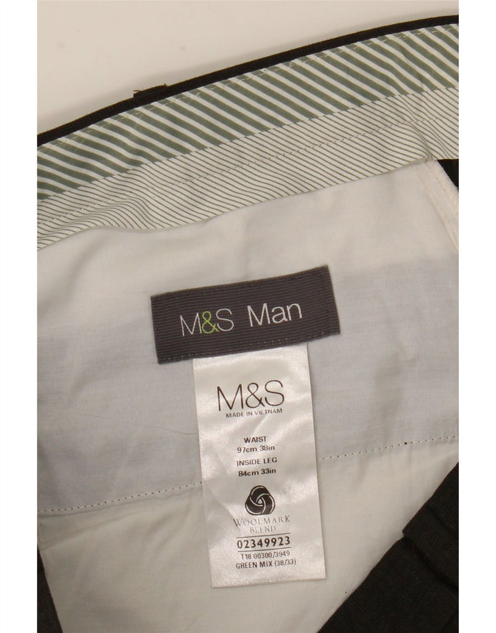 Marks & Spencer Pantalon de Costume Droit Homme W38 L33 Laine Marron