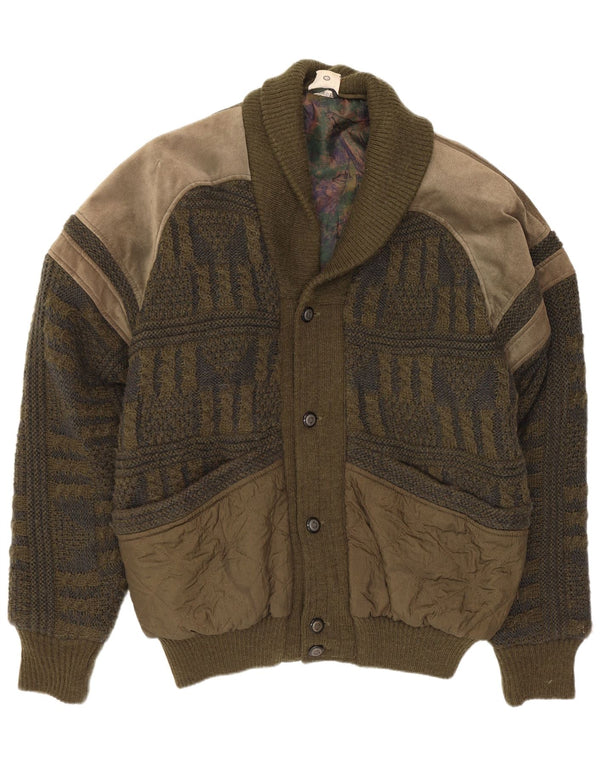 Angelo Litrico Pull Cardigan Homme IT 52/54 Grand Kaki Colourblock