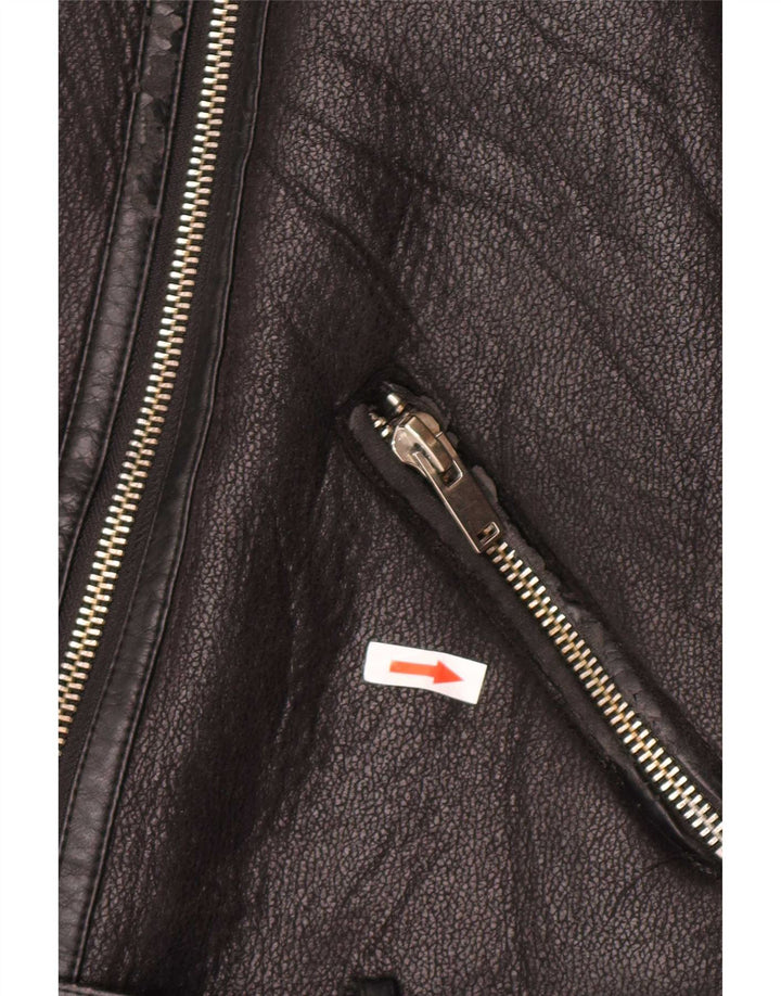 Zara Veste Sherpa en simili cuir pour femme UK 14 Polyuréthane noir moyen