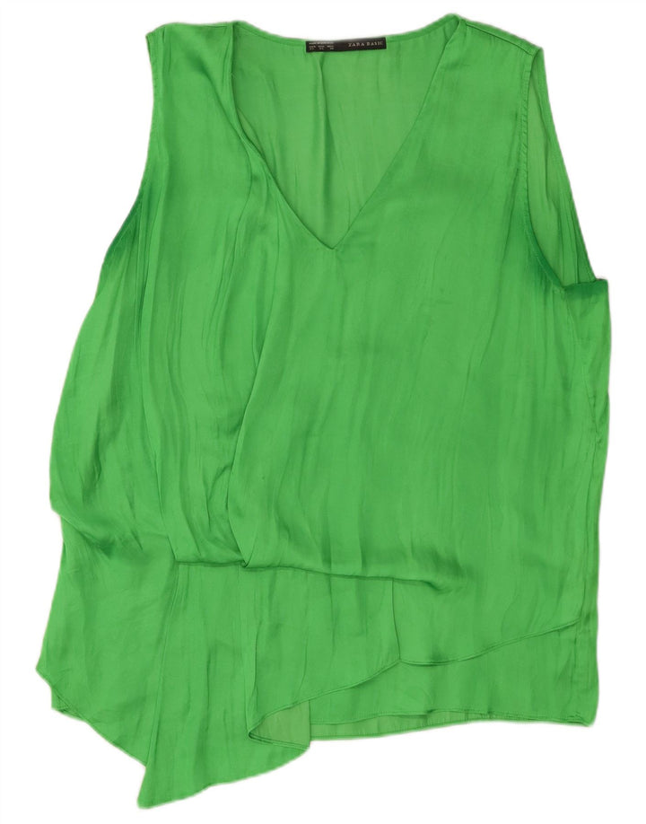 Zara Femme Chemisier sans manches Top UK 18 XL Vert Polyester