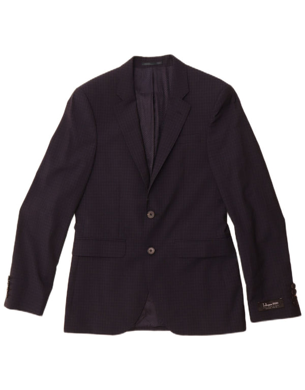 JAEGER Veste blazer à 2 boutons pour homme UK 36 Petite laine à carreaux bleu marine