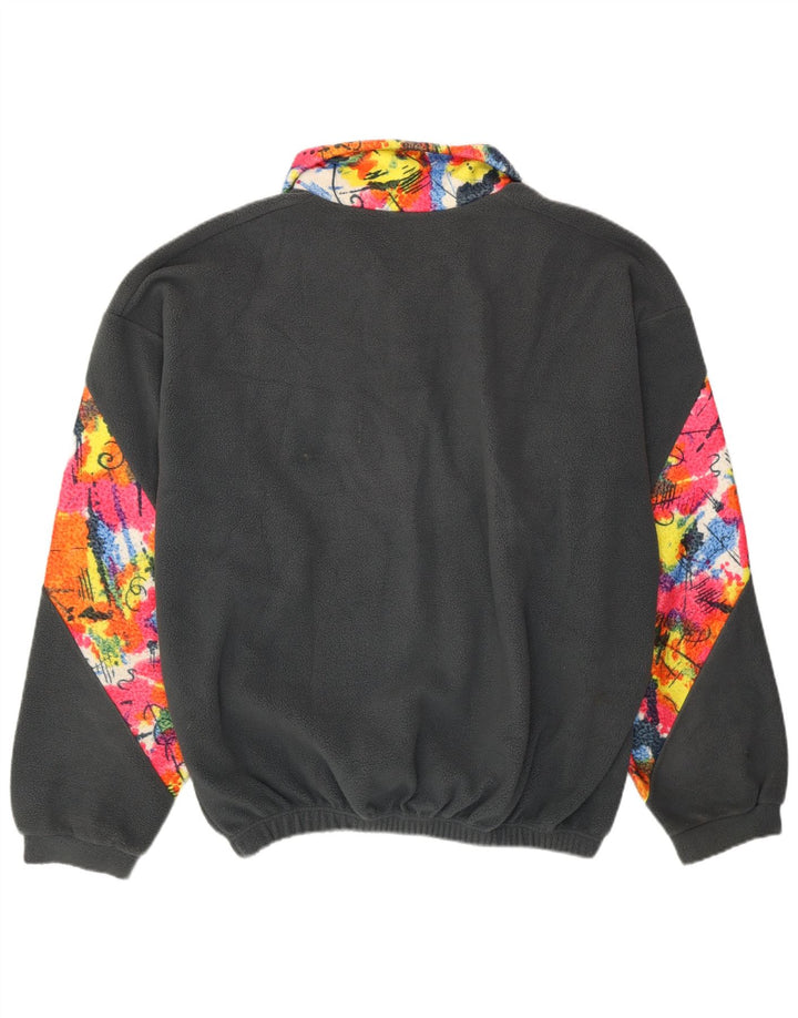 VINTAGE Pull polaire à col boutonné pour homme XL Gris Colorblock Polyester