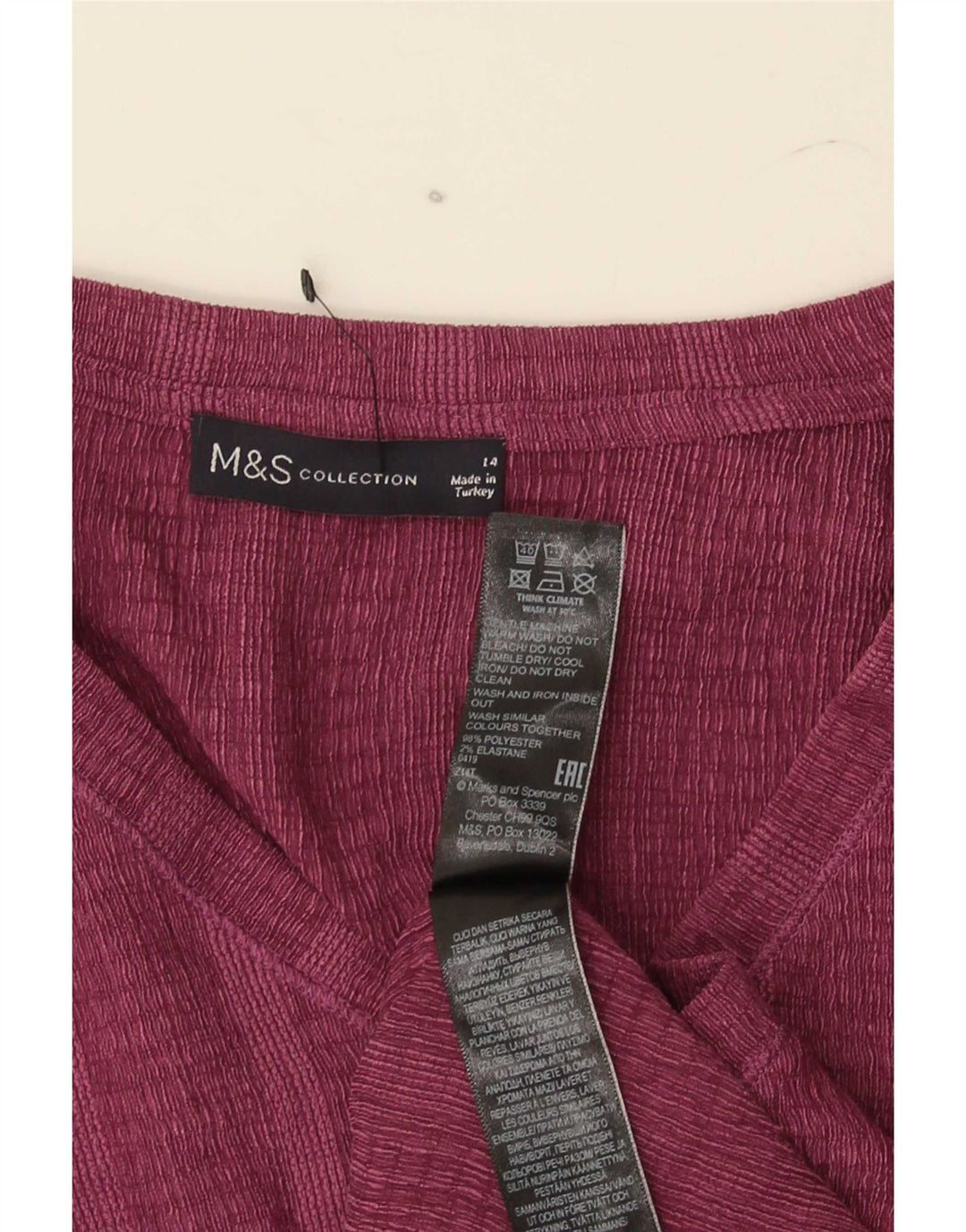 Marks & Spencer T-Shirt Femme Top UK 14 Large Marron Rayé Polyester
