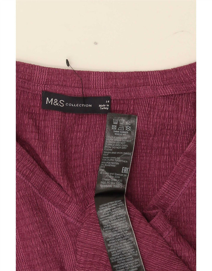 Marks & Spencer T-Shirt Femme Top UK 14 Large Marron Rayé Polyester