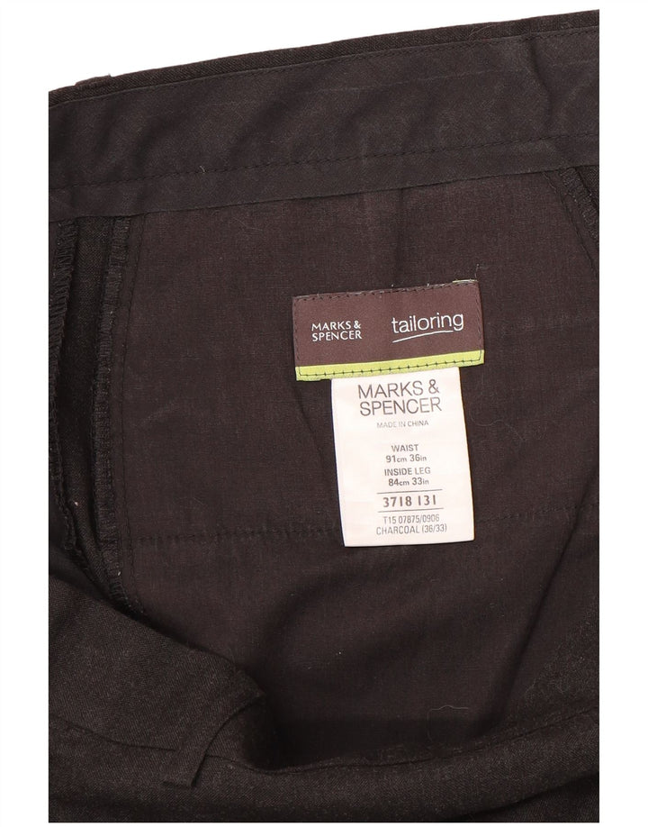 Marks & Spencer Pantalon de Costume Droit Homme W36 L33 Gris Polyester