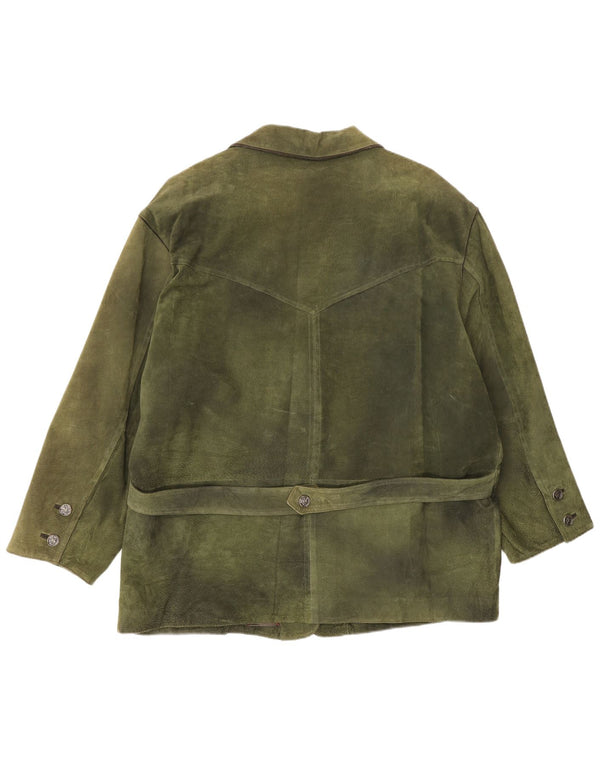 vintage Femmes 3 Boutons Blazer En Daim Veste EU 50 3XL Cuir Vert