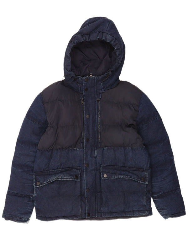 Zara Veste matelassée à capuche pour homme UK 42 XL Bleu marine Coton