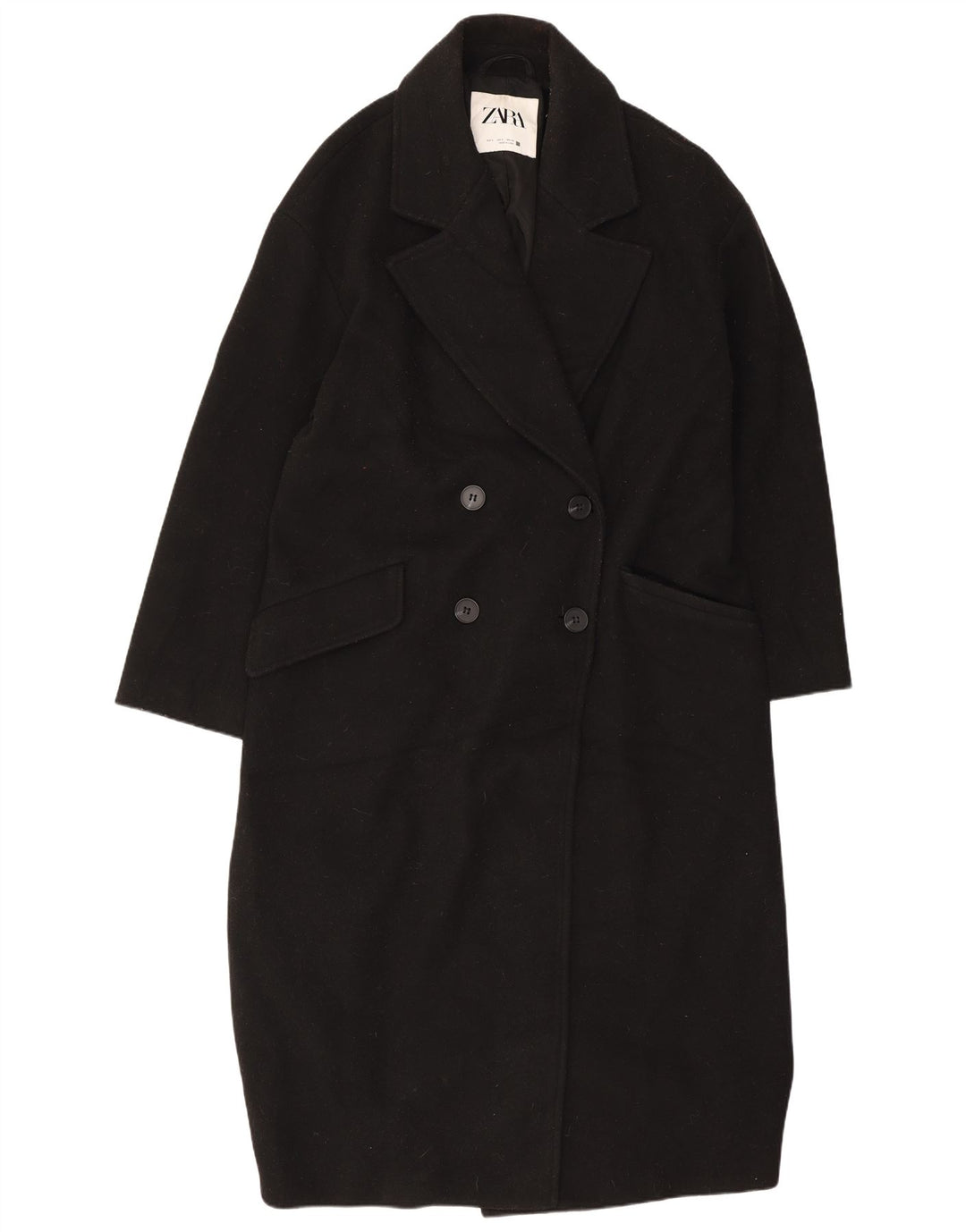 Zara Manteau double boutonnage surdimensionné pour femme UK 10 Petit polyester noir
