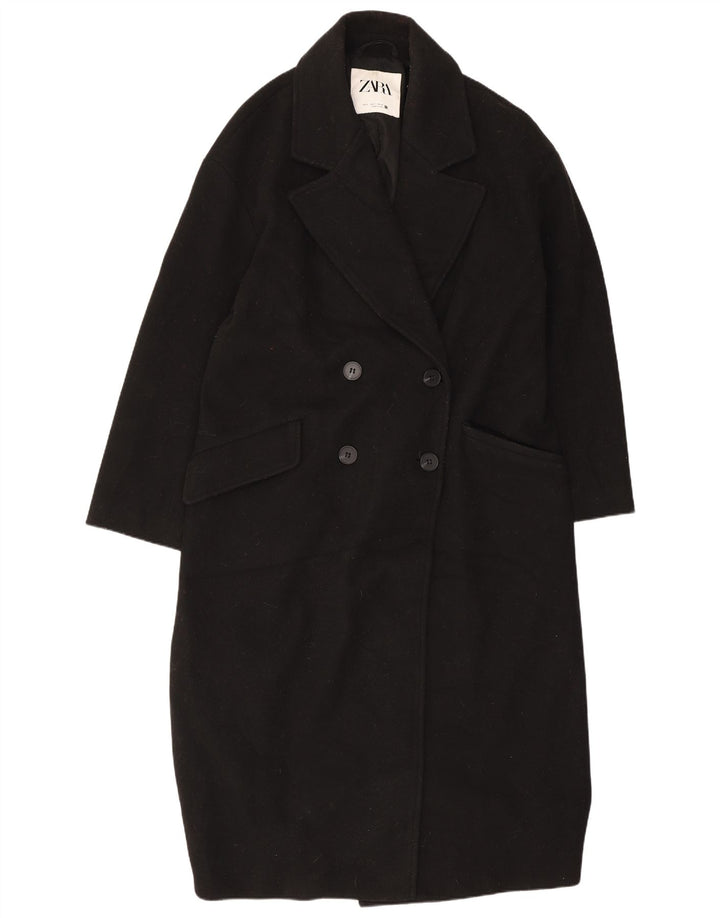 Zara Manteau double boutonnage surdimensionné pour femme UK 10 Petit polyester noir