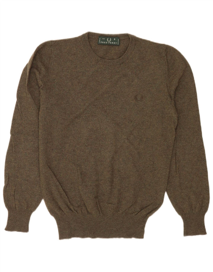 Fred Perry Pull à col rond pour homme en laine kaki Petite
