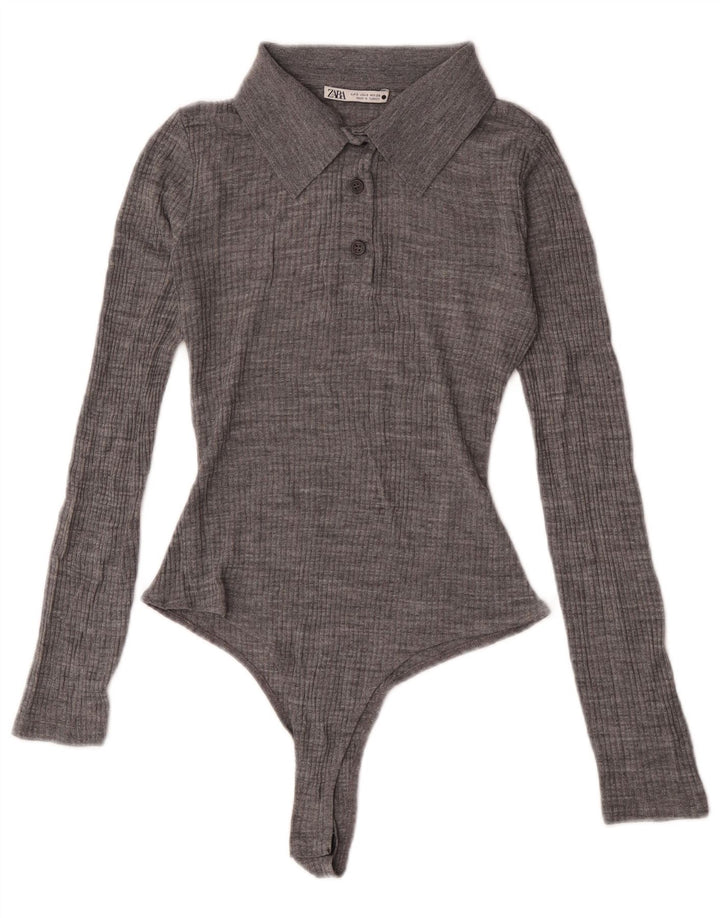 Zara Body à manches longues pour femme UK 8 Small Gris