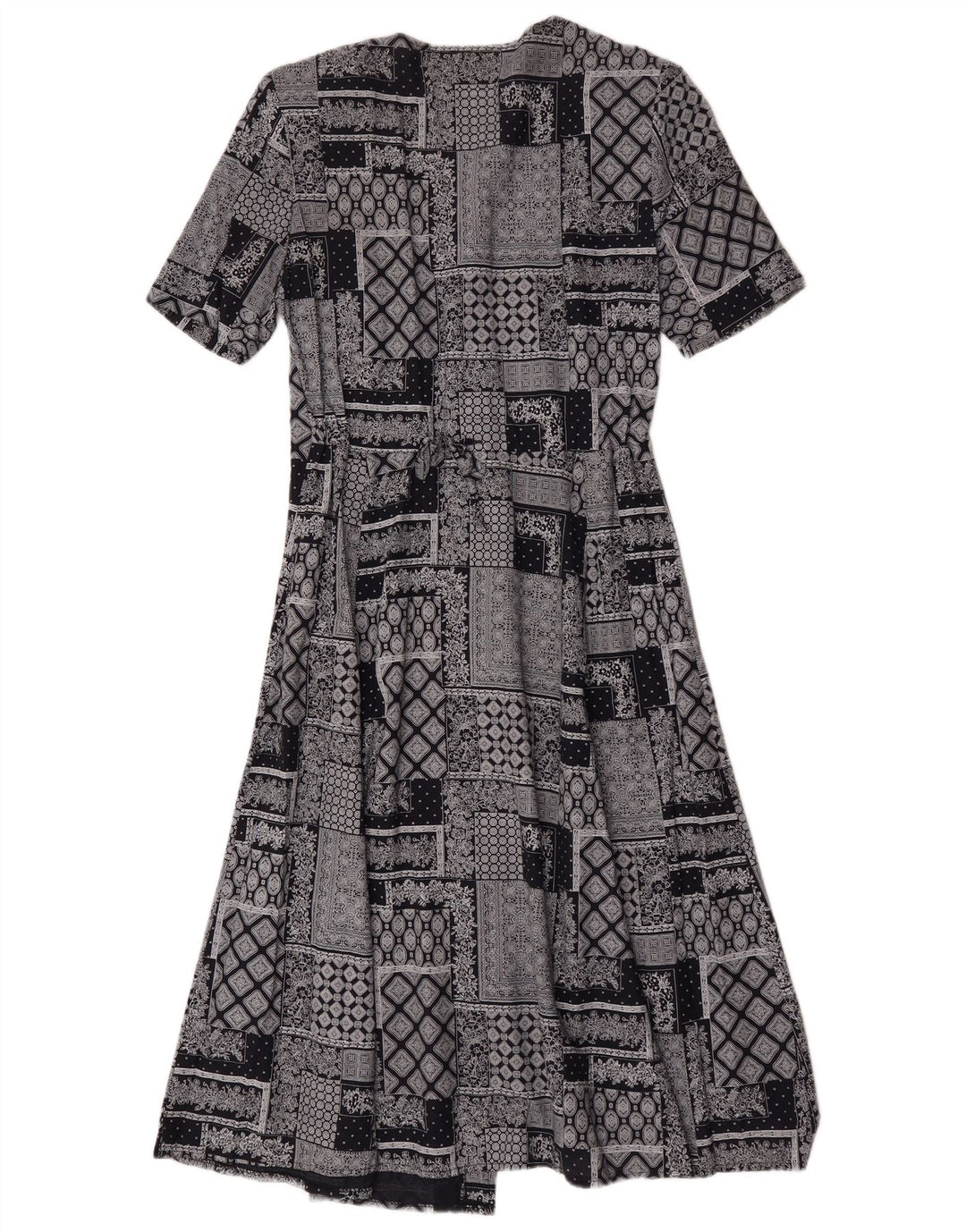 vintage Femme Robe A-Line UK 14 Patchwork Gris Moyen