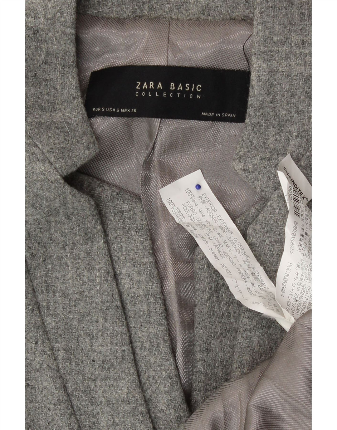 Zara Womens Longline 1 Button Blazer Jacket UK 10 Petite laine mouchetée grise