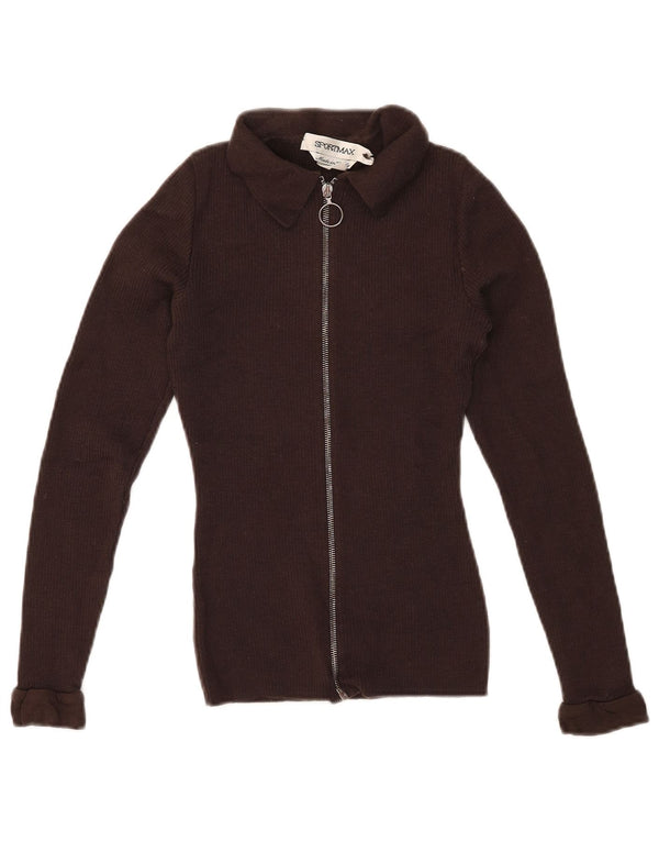 Sportmax Womens Crop Full Zip Cardigan Pull UK 8 Petit Marron