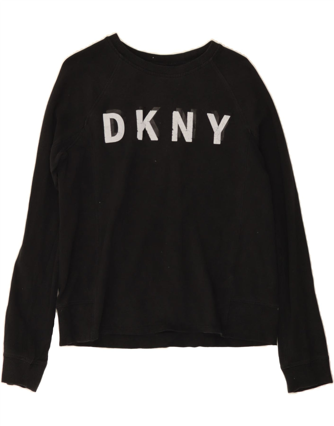 DKNY Womens Graphic Sweatshirt Jumper UK 14 Medium Black Polyester Vintage Dkny and Second-Hand Dkny from Messina Hembry 