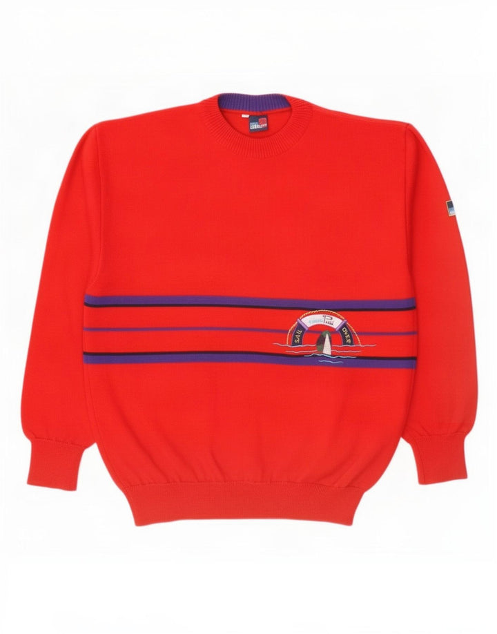 Evan Pull Pull à col rond pour homme XL en laine rayée rouge