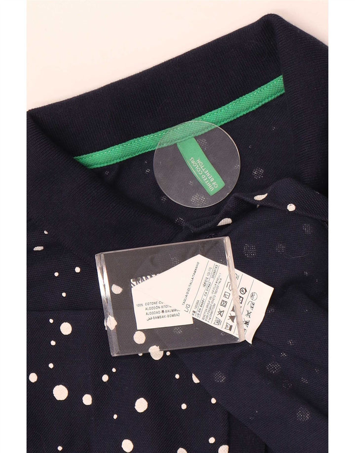 Benetton Polo Homme Large Bleu Marine À Pois Coton