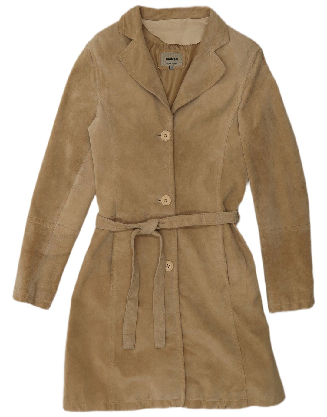 Conbipel Pardessus Femme En Daim IT 46 Grand Cuir Kaki