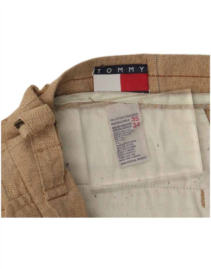 TOMMY HILFIGER Pantalon de Costume Pegged Homme W35 L31 Coton à Carreaux Beige