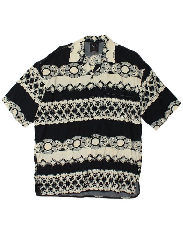 Chemise ample à manches courtes pour hommes, Vintage, petite Viscose géométrique noire