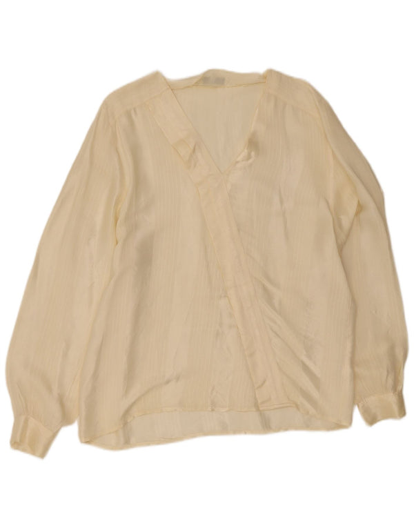 vintage Femme Manches Longues Blouse Top IT 48 XL Jaune Pinstripe Acétate
