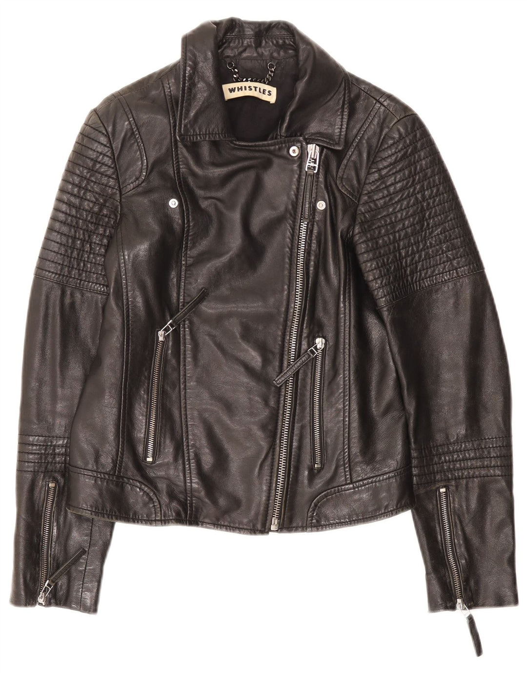 WHISTLES Veste de motard en cuir pour femme UK 8 Petit cuir noir