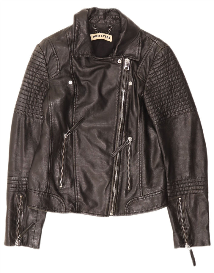 WHISTLES Veste de motard en cuir pour femme UK 8 Petit cuir noir