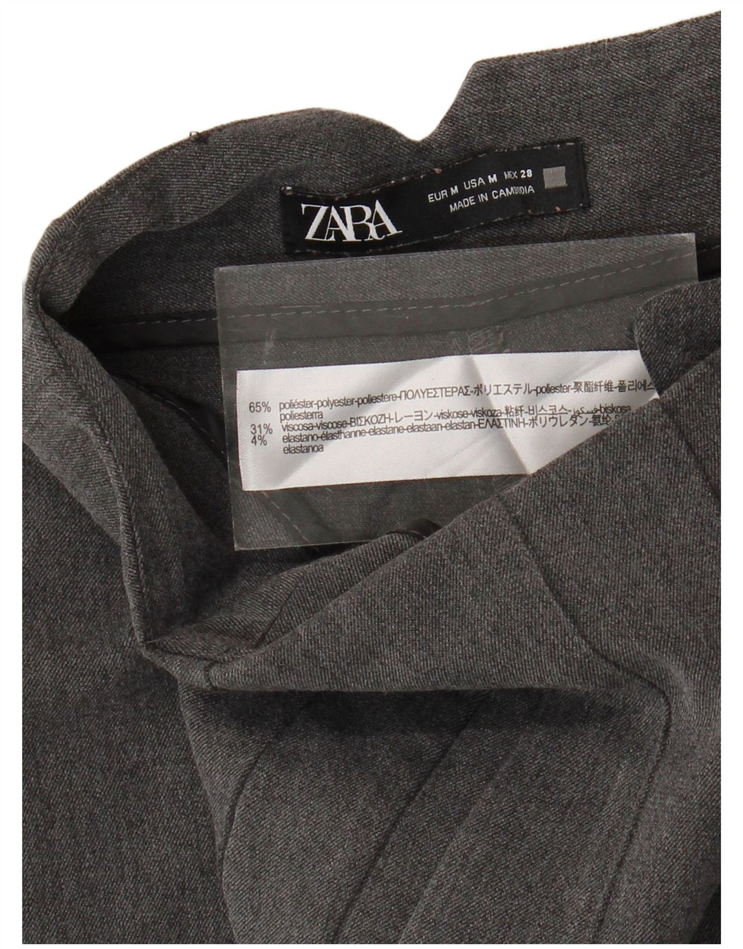 Zara Pantalon de costume court taille haute pour femme Medium W28 L25 Gris Polyester