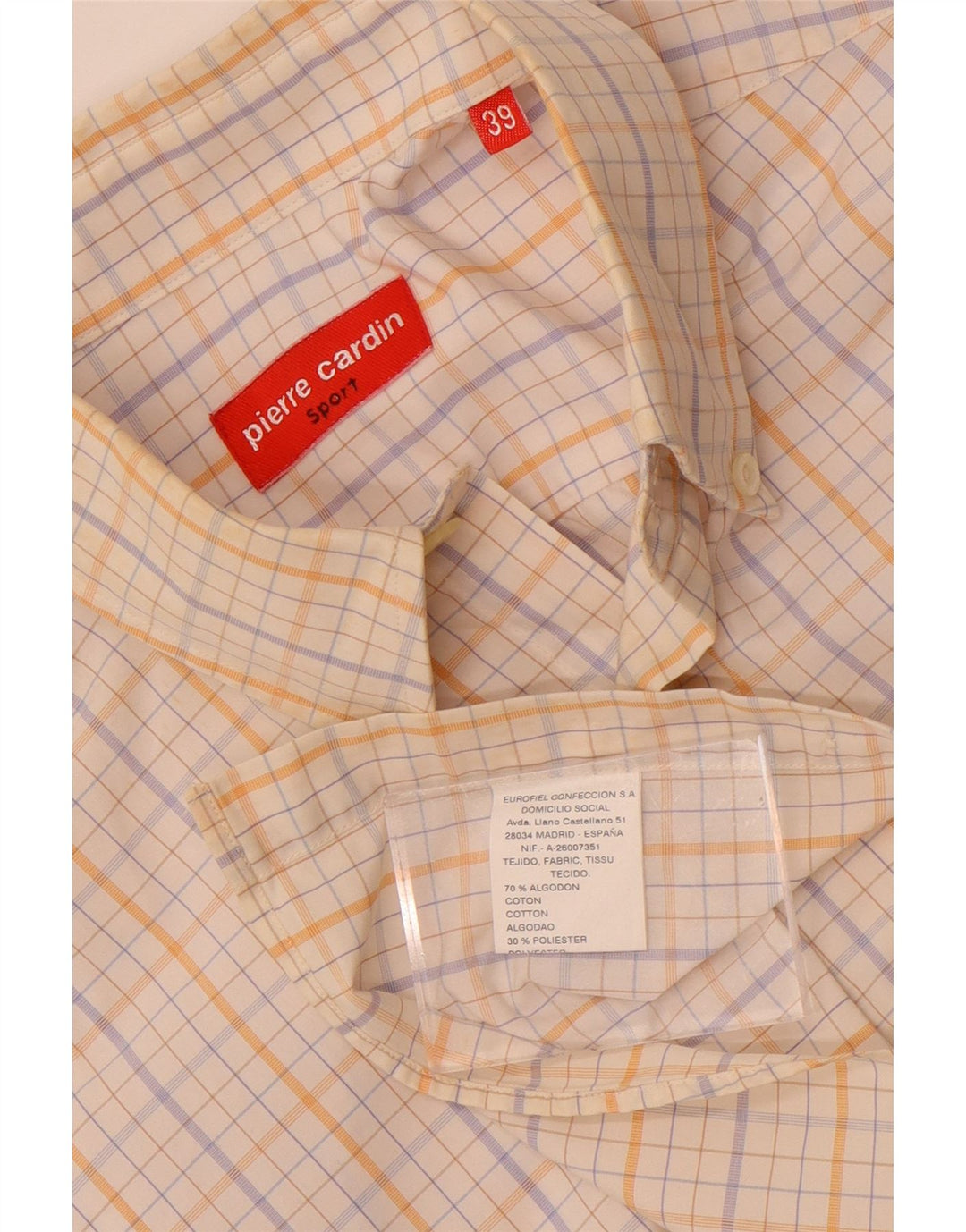 Pierre Cardin Chemise à manches courtes pour homme Taille 39 Coton à carreaux blancs moyens