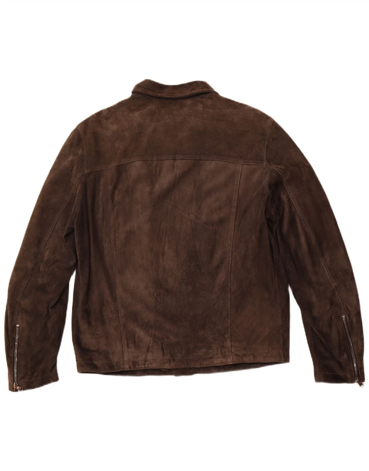 veste en daim femme vintage UK 12 cuir brun moyen