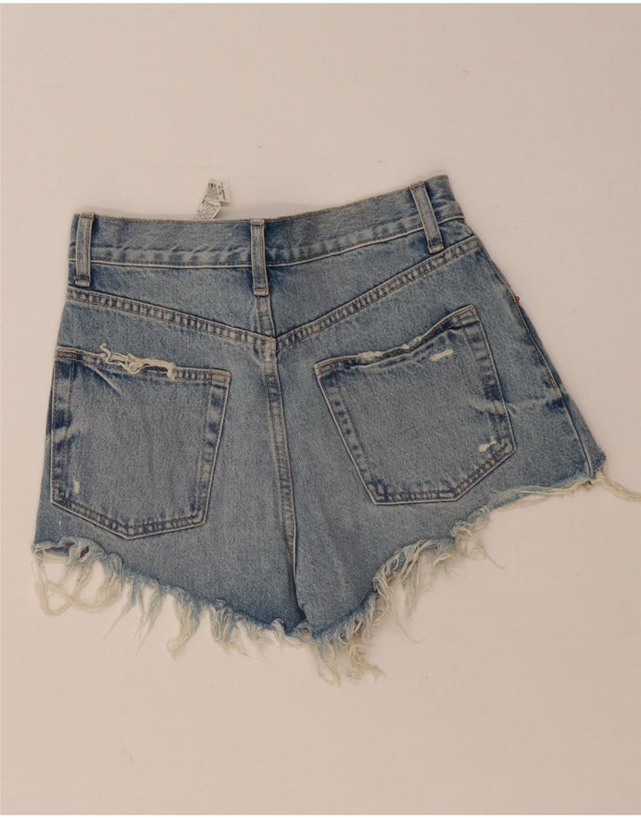 ZARA Short en jean taille haute pour femme EU 34 2XS W24 Bleu coton
