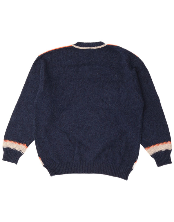 vintage Mens Crew Neck Jumper Pull Grande Marine Colorblock Laine