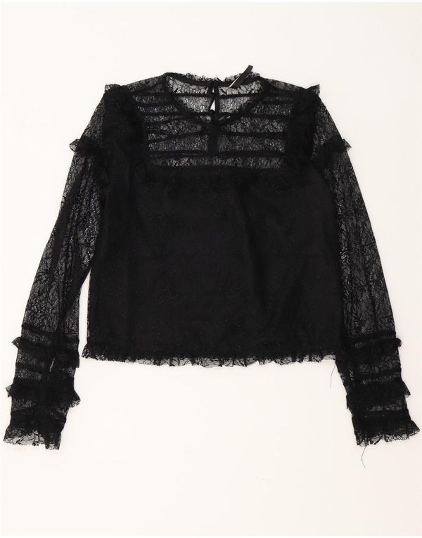 Zara Womens Trafaluc Crop Blouse à manches longues Top UK 12 Medium Noir Floral