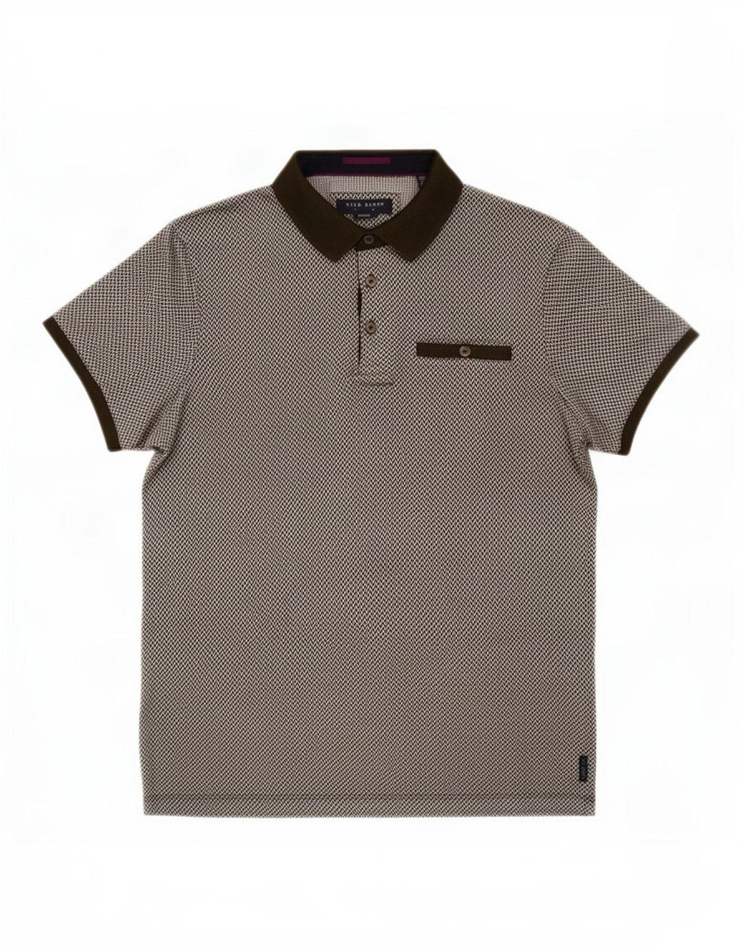 Ted Baker Polo Homme Taille 3 Coton Géométrique Kaki Moyen